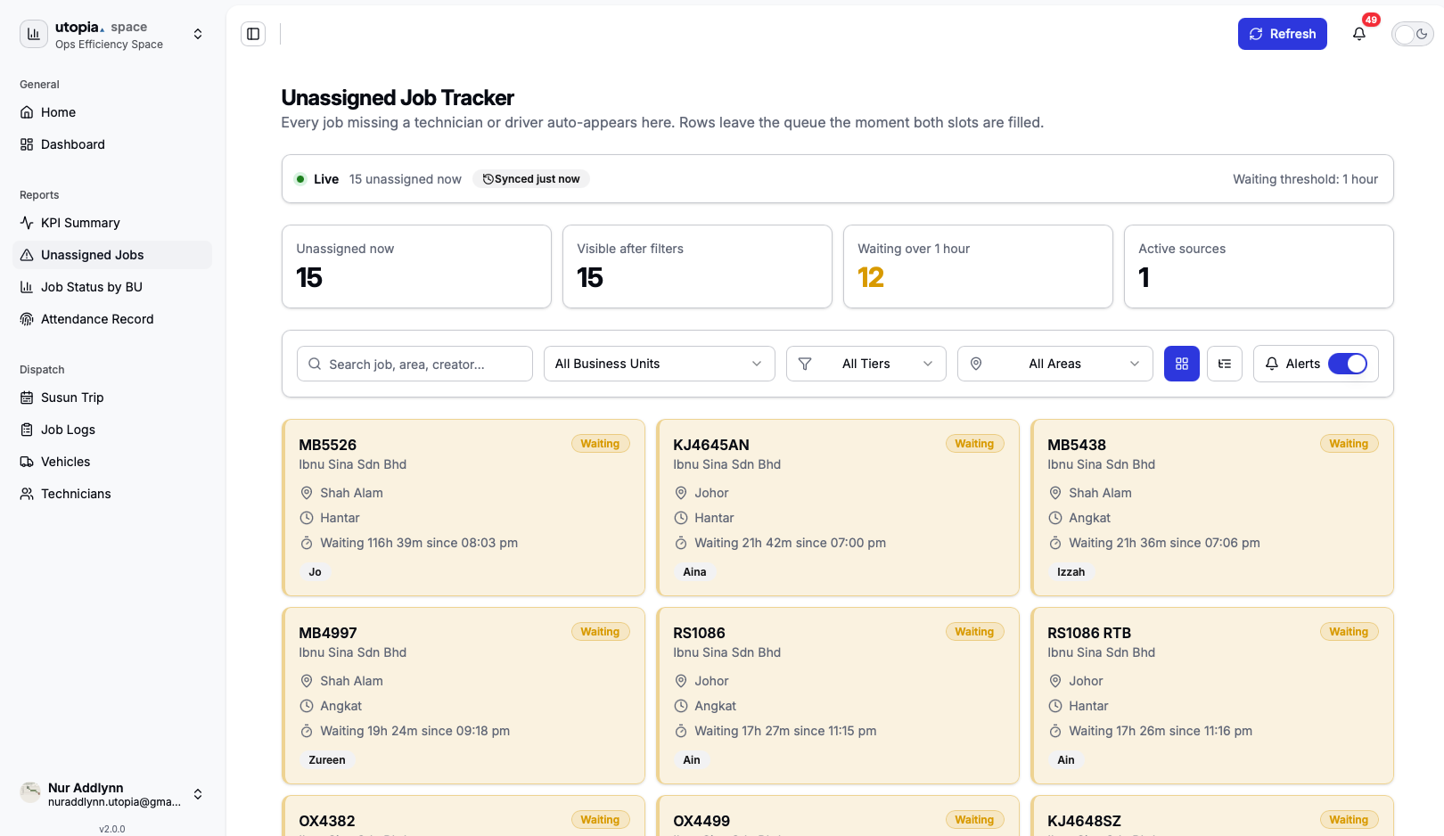 Unassigned Job Tracker preview