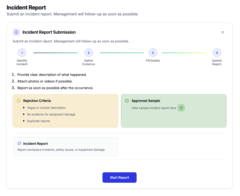 Incident report submission screen