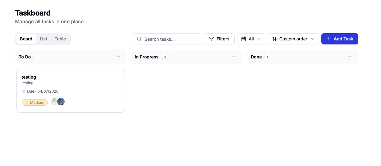 Taskboard screen