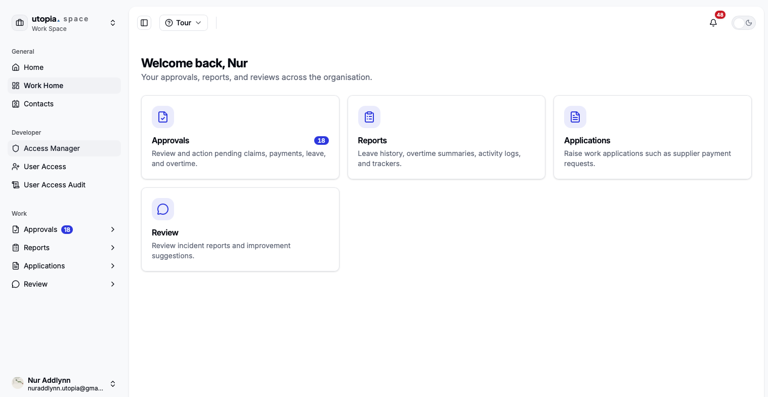Work Space dashboard